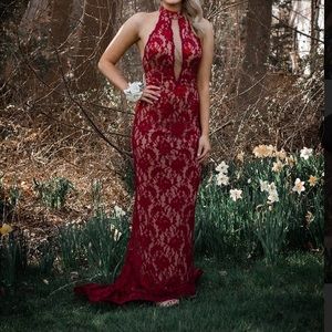 Red lace prom dress